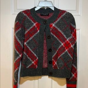 Women's Gray and Red Plaid Sweater